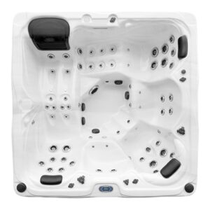 Myspa Houston – bovenaanzicht van luxe 5-persoons jacuzzi met massagejets en ergonomische ligplaatsen