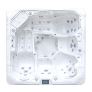 Vogue Dynasty spa – bovenaanzicht van een luxe 6-persoons spa met ergonomische zitplaatsen en massagejets.